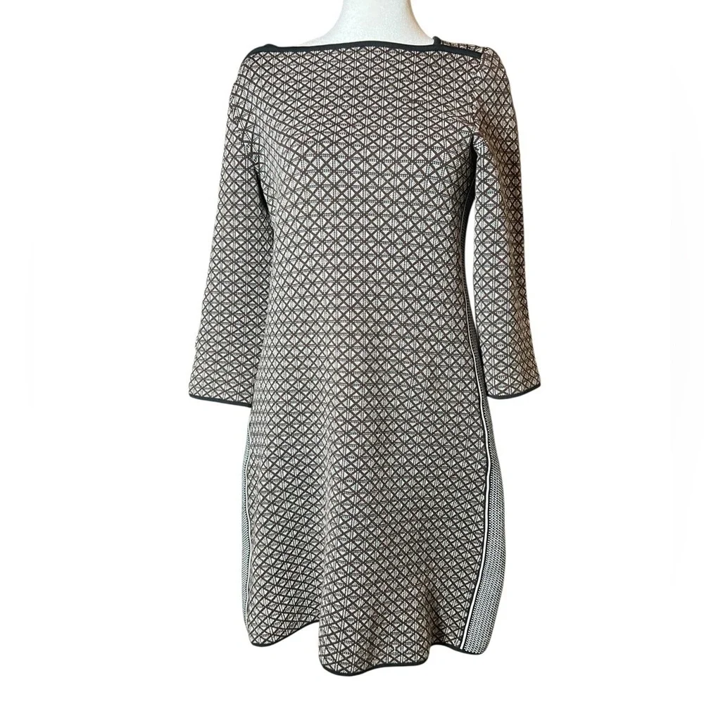 Tory Burch - Brown & Black Diamond Knit Dress W/ Black Trim Size Small Petite